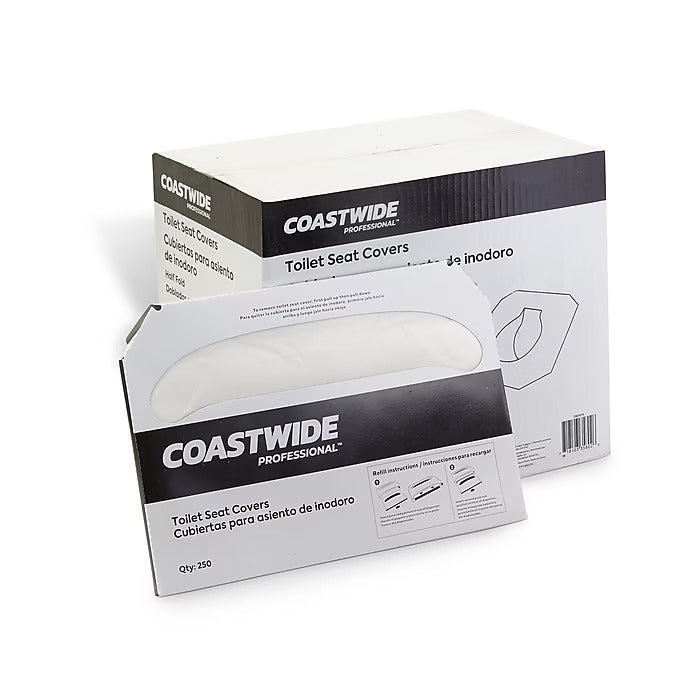 Coastwide Professional™ Toilet Seat Covers, 0.87" x 10.43", 250/Pack, 20 Packs/Carton (CW24775)