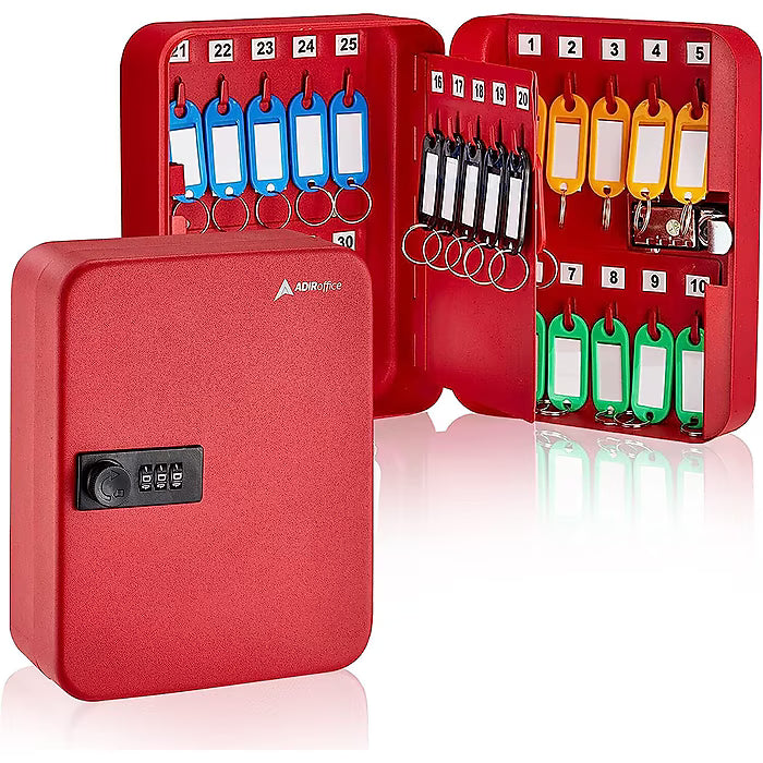 AdirOffice 30 Key Combination Lock Key Cabinet, Red