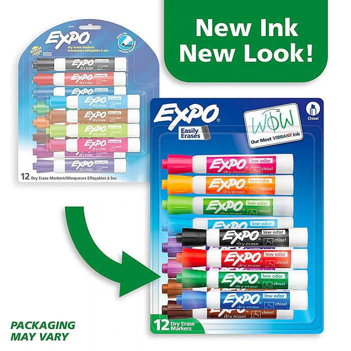 Expo Tank Dry Erase Marker, Chisel Tip, Assorted Colors, 12/Pack (80699)