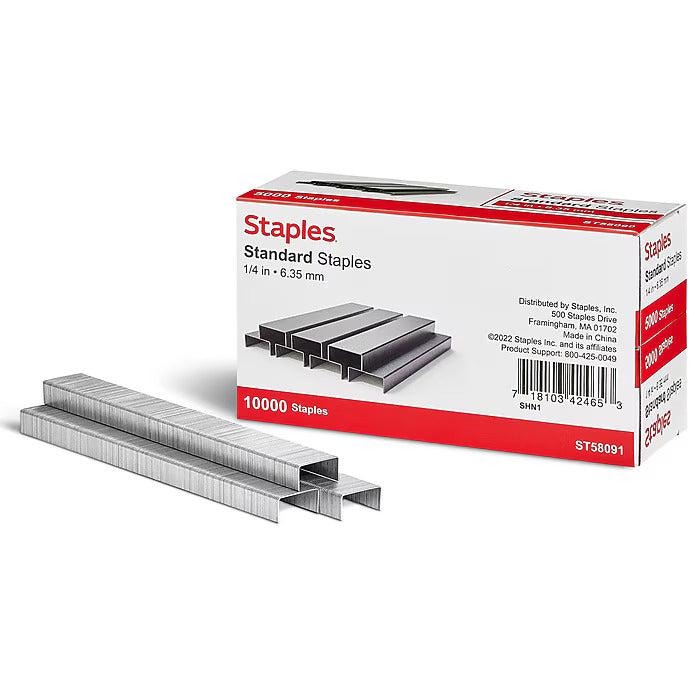Staples Standard Staples, 1/4" Leg Length, 5000/Box, 2/Pack