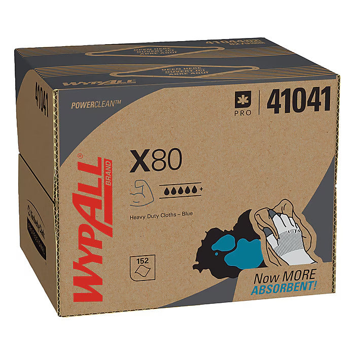 WypAll PowerClean X80 Fabric Cleaning Wipers, 16.8" x 12.5", Blue, 152 Wipers/Box