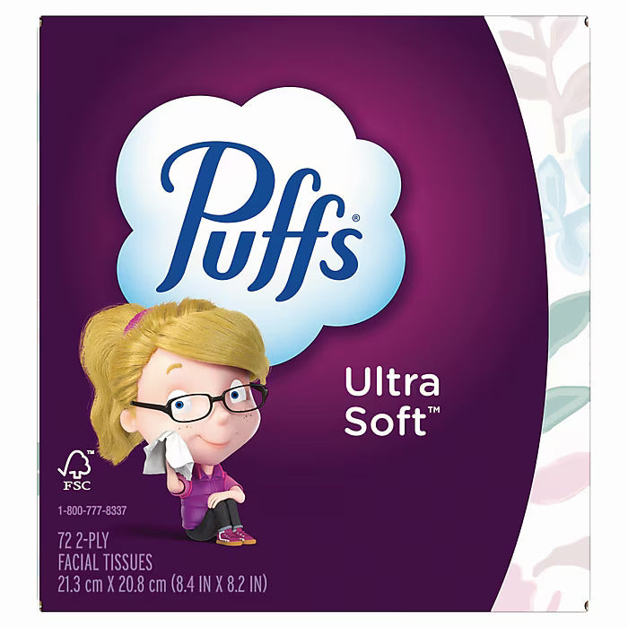 Puffs Ultra Soft Facial Tissue, 2-Ply, White, 72 Sheets/Box, 24 Boxes/Carton (PGC97788)