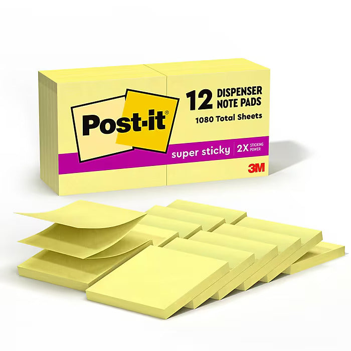 Post-it Super Sticky Pop-up Notes, 3" x 3", Canary Collection, 90 Sheet/Pad, 12 Pads/Pack