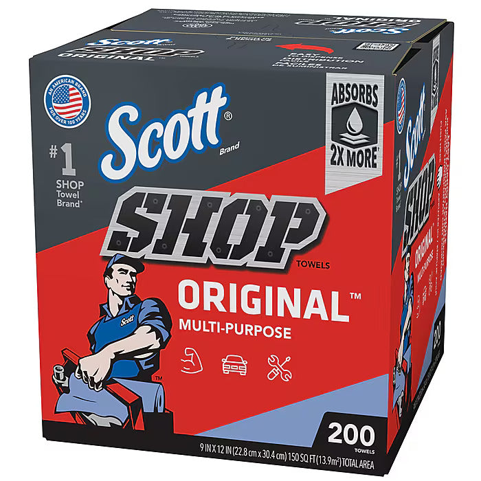 Scott Shop Towels Original, 9" x 12", Blue 200 Sheets/Box, 8 Boxes/Carton