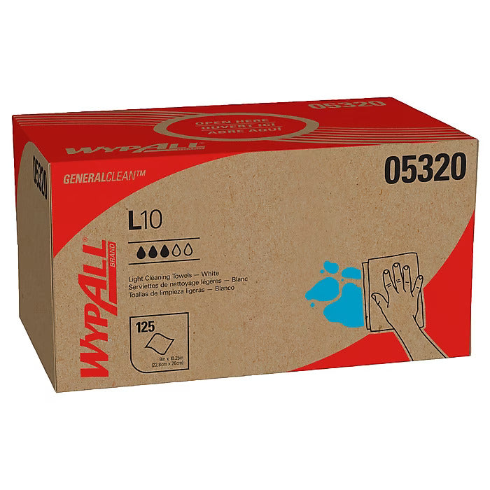 WypAll GeneralClean L10 Paper Cleaning Wipers, 10.5" x 9", White, 125 Wipers/Box
