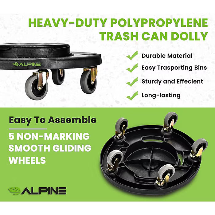 Alpine Industries Round Trash Can Dolly, 500 lb. Weight Capacity, Black