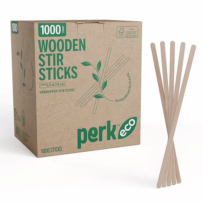 Perk™ Eco Wooden Stirrer, 5.5", 1000/Pack