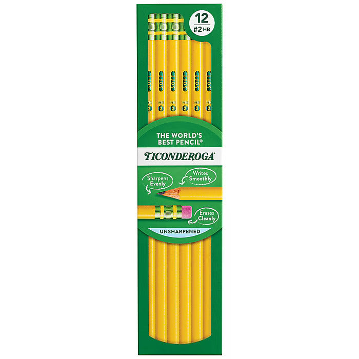 Ticonderoga The World's Best Pencil Wooden Pencil, 2.2mm, #2 Soft Lead, Dozen