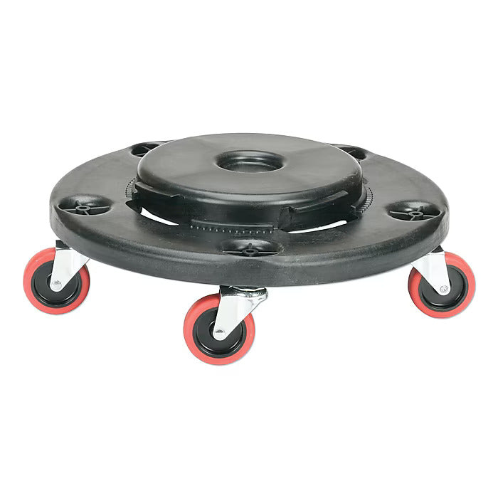 AbilityOne Quiet Wheel Round Trash Can Dolly, 350 lb. Weight Capacity, Black