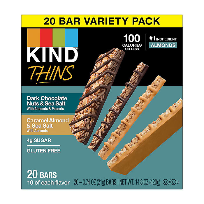 KIND Thins Gluten Free Bar Variety Pack, 14.8 oz., 20 Bars/Box