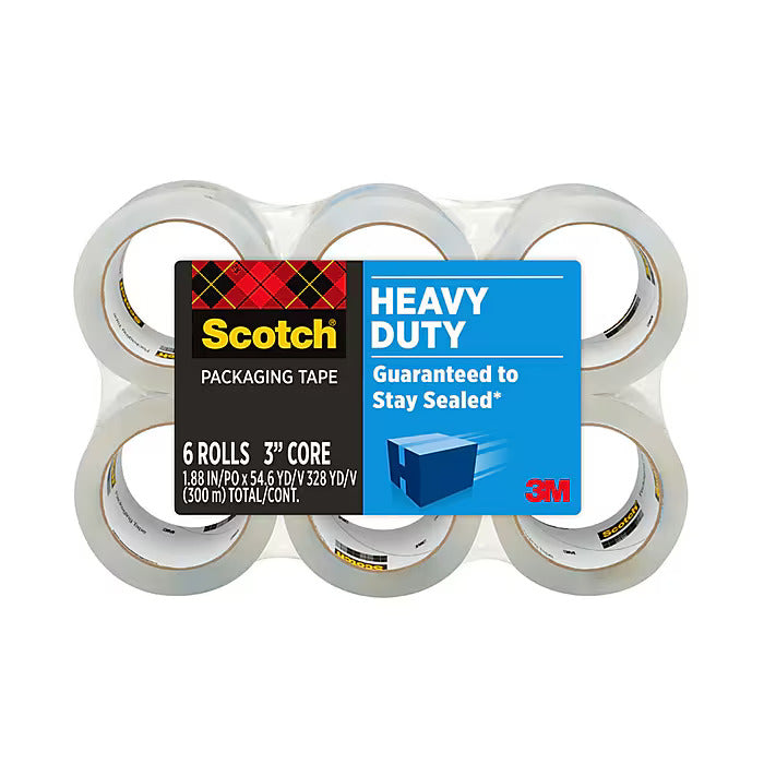 Scotch Heavy Duty Packing Tape, 1.88" x 54.6 yds., Clear, 6/Pack