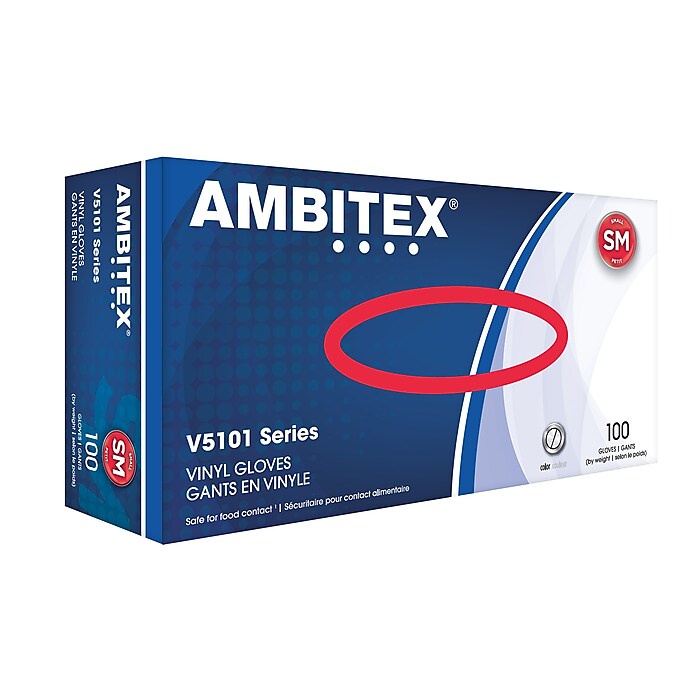 Ambitex V5101 Series Vinyl Food Service Gloves, Disposable 100/Box