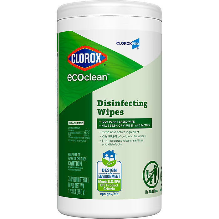 Clorox EcoClean Disinfecting Wipes, 75 Wipes/Container