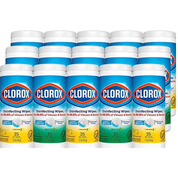 Clorox Value Pack Disinfecting Wipes, 35 Wipes/Canister, 3/Pack, 15/Carton