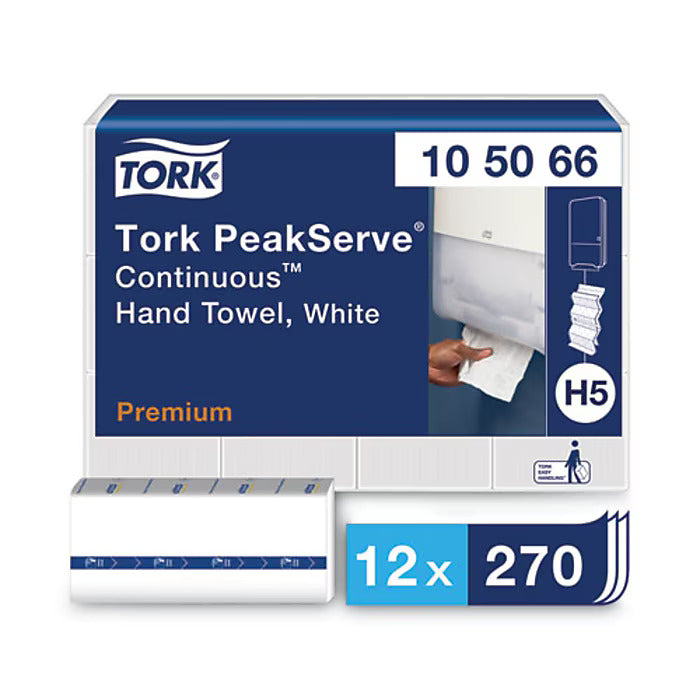 Tork PeakServe Continuous Hand Towel, 1-Ply, 7.91 x 8.85, White, 270 Wipes/Pack, 12 Packs/Carton