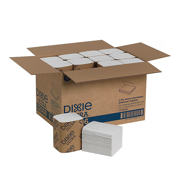 Dixie Ultra Interfold 2-Ply Napkin Dispenser Refill by GP PRO, White, 250 Napkins /Pack, 24/Carton