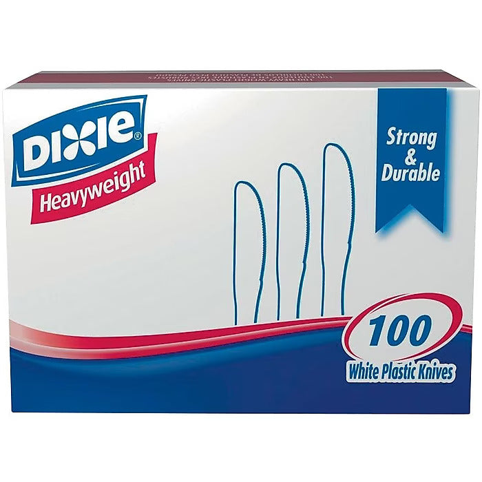 Dixie Plastic Knife 7-1/2”, Heavy-Weight, White, 100/Box