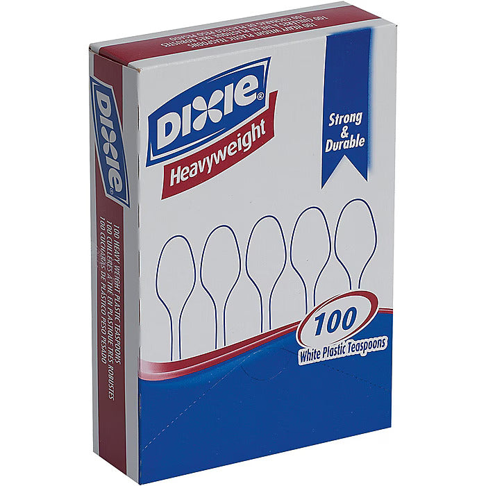 Dixie Plastic Teaspoon 6”, Heavy-Weight, White, 100/Box