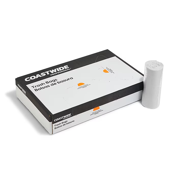 Coastwide Professional™ 23 Gallon Trash Bag with 30% PCR, 28" x 45", Low Density, 0.8 mil, Clear, 250 Bags/Box