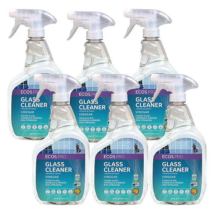 ECOS PRO Glass Cleaner, Vinegar, 32 oz Spray Bottle, 6/Carton