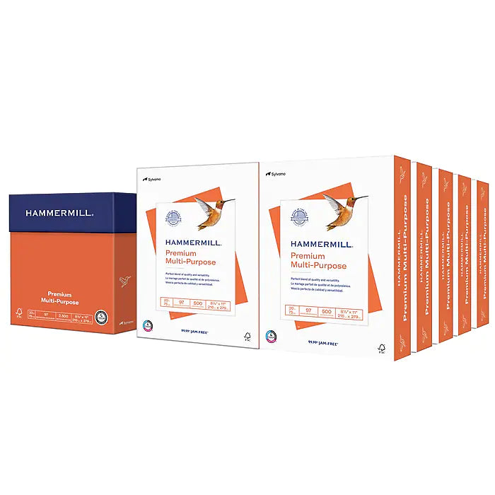 Hammermill Premium 8.5" x 11" Multipurpose Paper, 20 lbs., 97 Brightness, 5000 Sheets/Carton
