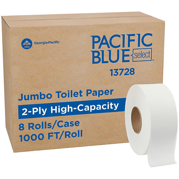 Pacific Blue Select Jumbo Jr. Toilet Paper, 2-ply, White, 1000 ft./Roll, 8 Rolls/Carton