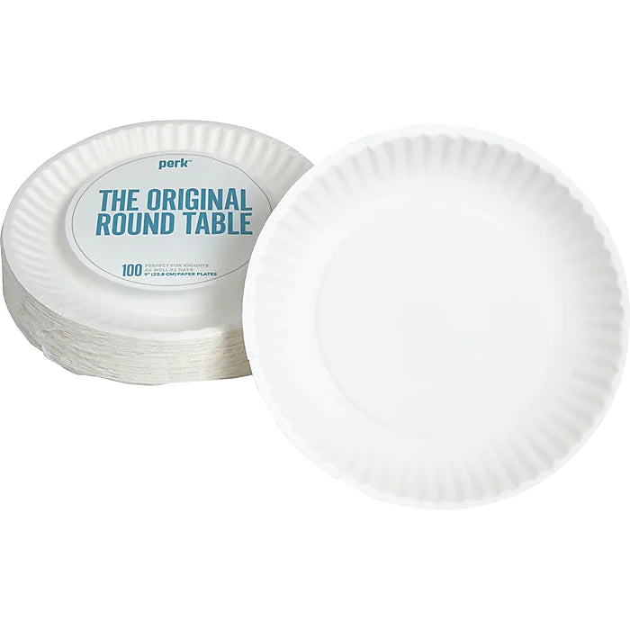 Perk™ Economy Paper Plates, 9", White