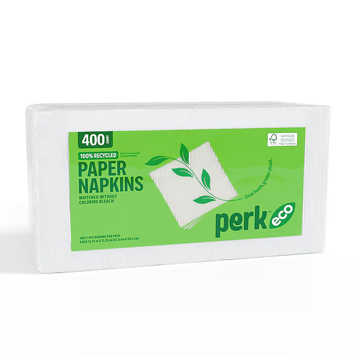 Perk™ Eco Recycled Lunch Napkin, 1-ply, White, 400 Napkins/Pack
