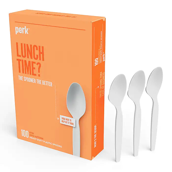 Perk™ Plastic Cutlery, Heavy-Weight, White, 100/Pack