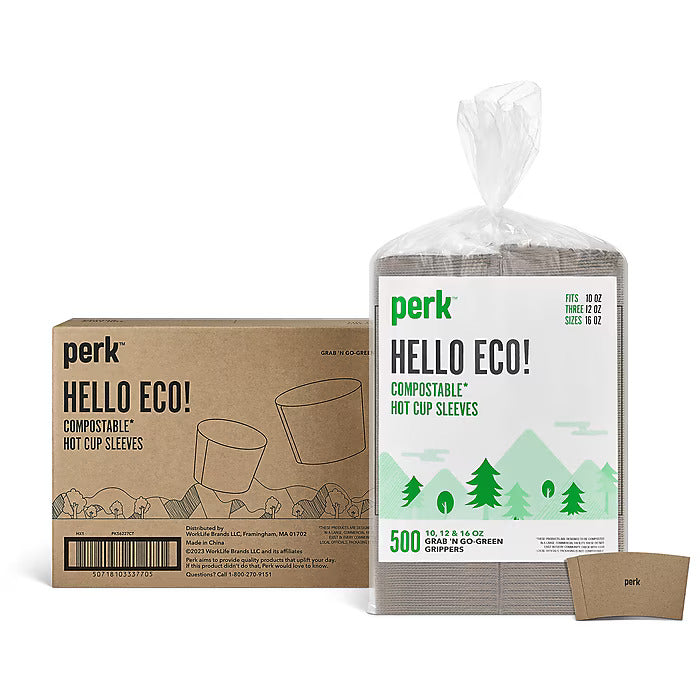 Perk™ Eco Paper Hot Cup Sleeves, Brown, 1000/Carton