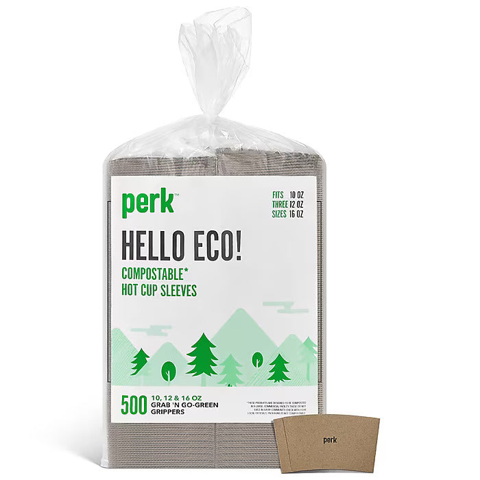 Perk™ Eco Paper Hot Cup Sleeve, Brown, 500/Pack