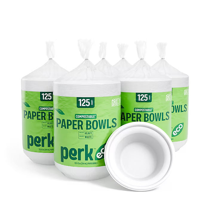 Perk™ Eco Compostable Paper Bowls, 12 Oz., White, 750/Carton