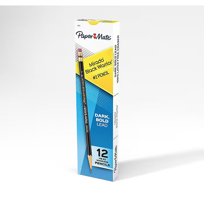Paper Mate Mirado Black Warrior Wooden Pencil, 2.2mm, #2 Soft Lead, Dozen