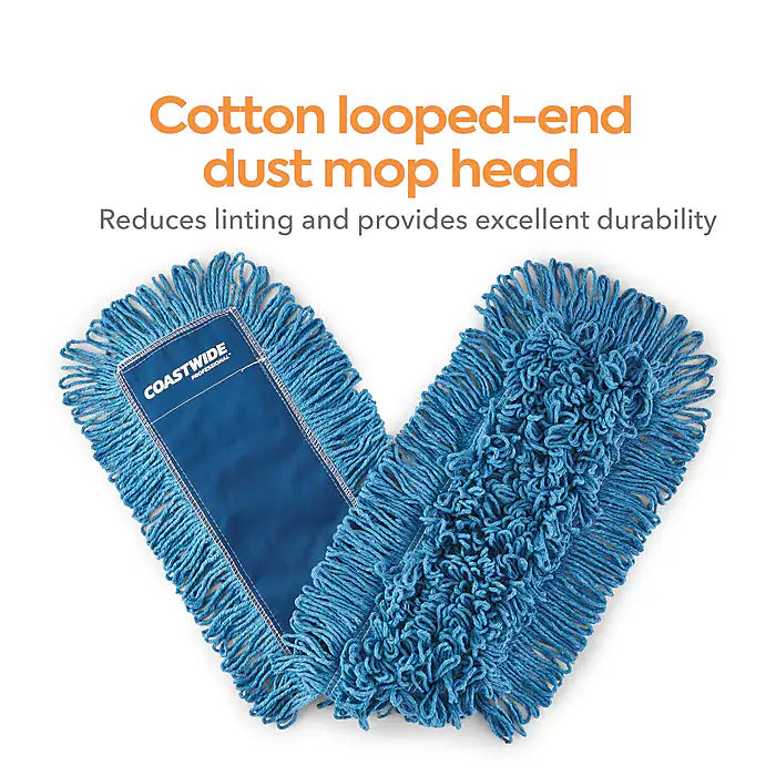 Coastwide Professional™ Looped-End Dust Mop Head, Cotton, 36" x 5", Blue