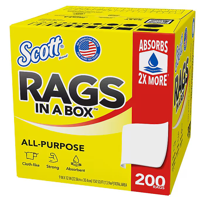 Scott Rags in a Box, 9" x 12", White, 200 Sheets/Box