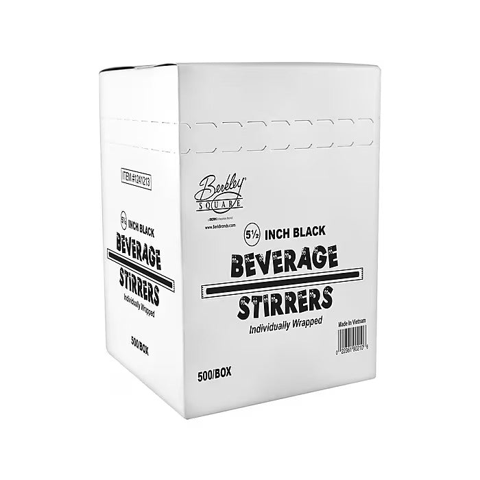 BERK Individually Wrapped Black Plastic Stirrer, 500/Box
