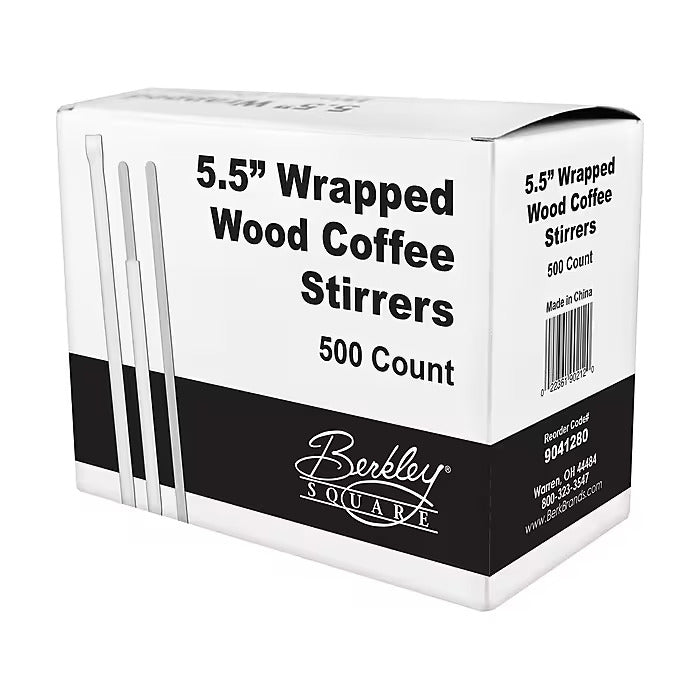 BERK Individually Wrapped Wooden Stirrer, 500/Box