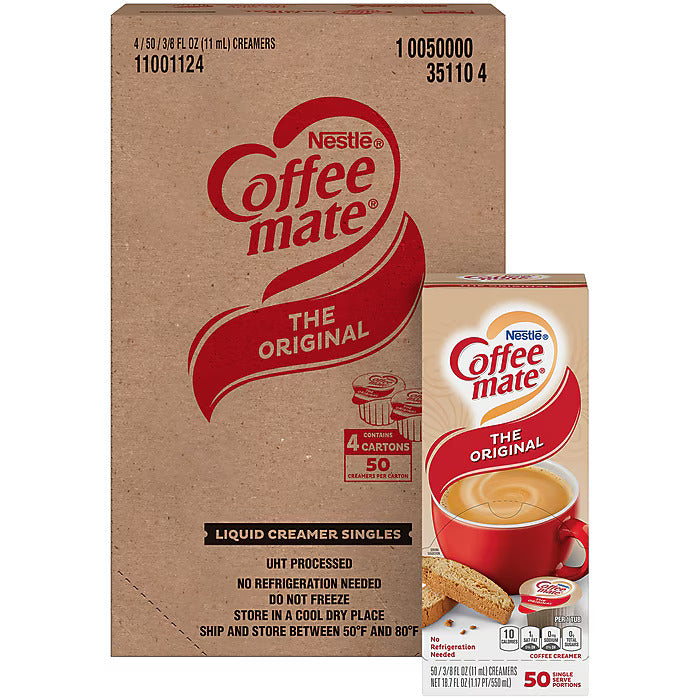 Coffee mate Original Dairy Free Liquid Creamer, 50 Creamers/Pack, 4/Pack