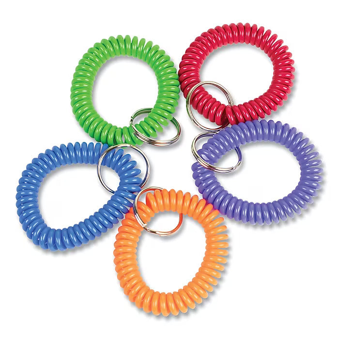 CONTROLTEK Wrist Key Coil Key Organizers, Blue; Green; Orange; Purple; Red, 10/pack