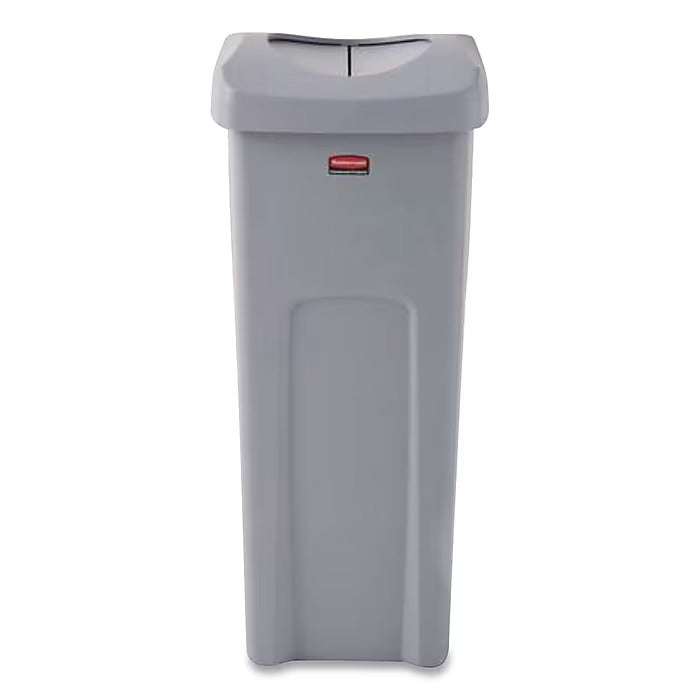 Rubbermaid Commercial Plastic Universal Square Trash Can with Swing Lid, 23 Gallon, Gray (2143862)