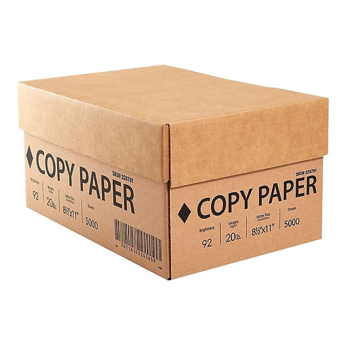 Staples White Box 8.5" x 11" Copy Paper, 20 lbs., 92 Brightness, White, 5000 Sheets/Carton