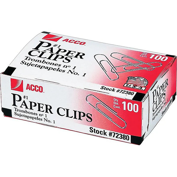 ACCO Economy #1 Paper Clips, Silver, 100/Box, 10 Boxes/Pack