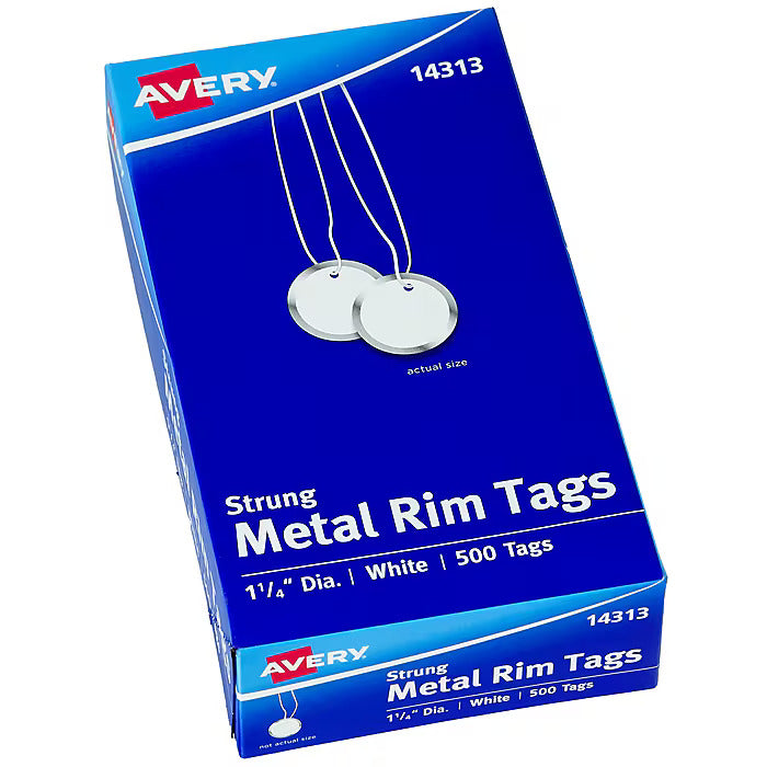 Avery Strung Metal Rim Key Tags, 1-1/4" Diameter, White, 500 Tags