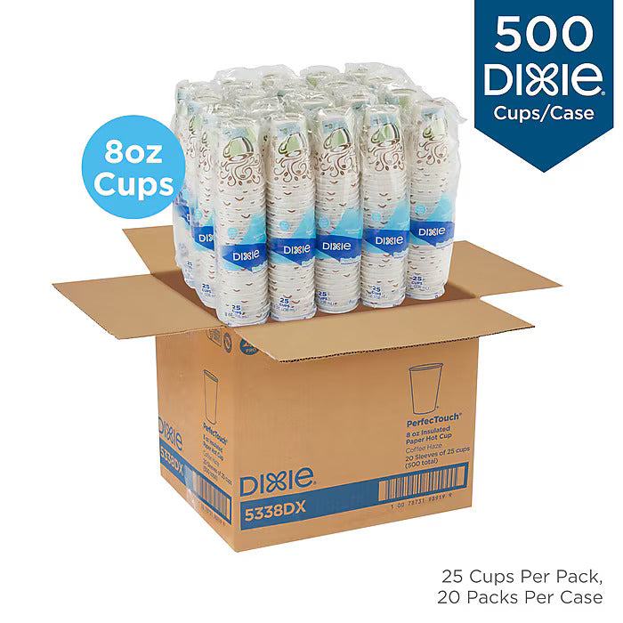 Dixie PerfecTouch Insulated Paper Hot Cups, 8 oz., Coffee Haze, 500/Carton