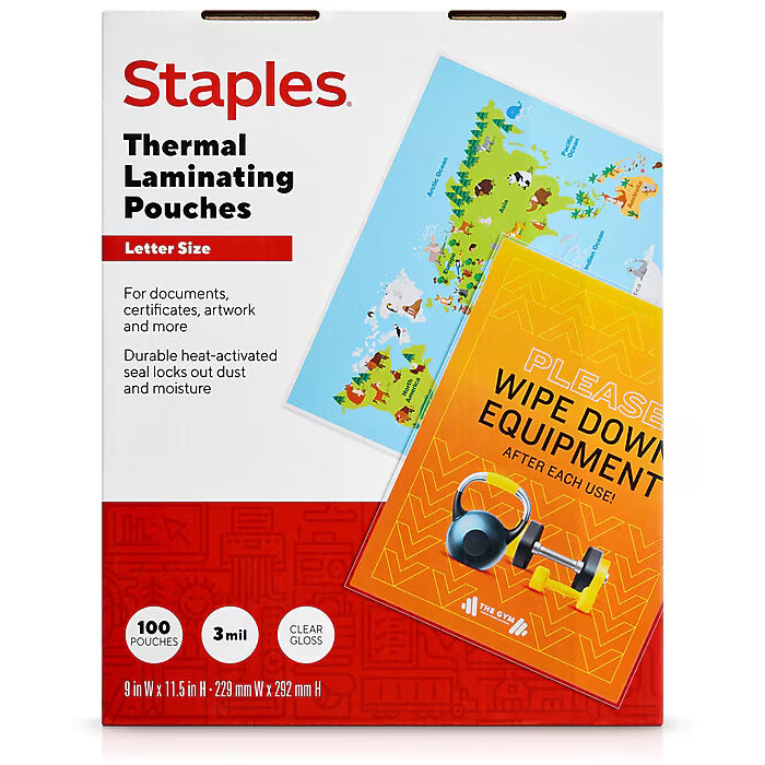 Staples Thermal Laminating Pouches, Letter Size