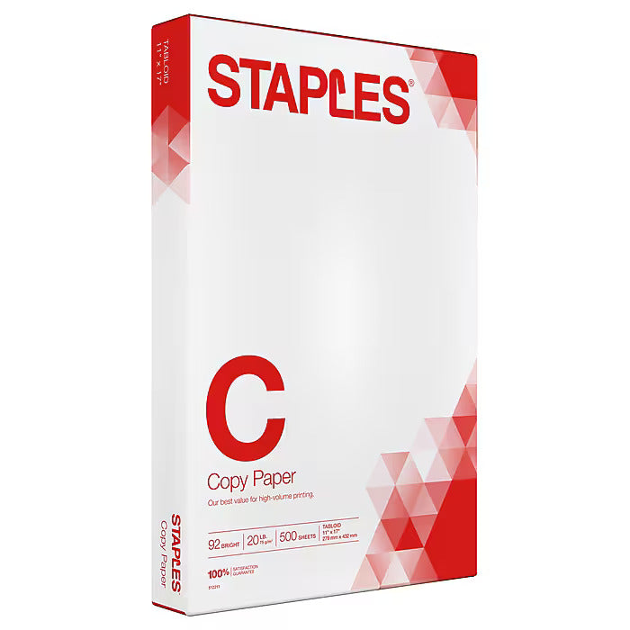Staples 11" x 17" Copy Paper, 20 lbs., 92 Brightness, 500 Sheets/Ream