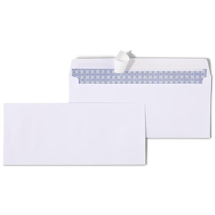 Staples QuickStrip EasyClose Self Seal Security Tinted #10 Business Envelopes, 4 1/8" x 9 1/2", White, 100/Box